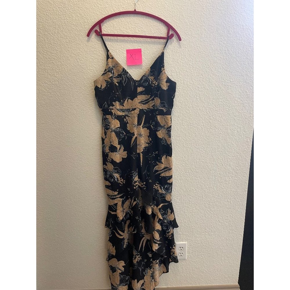 Lulus Black flowered wedding guest dress